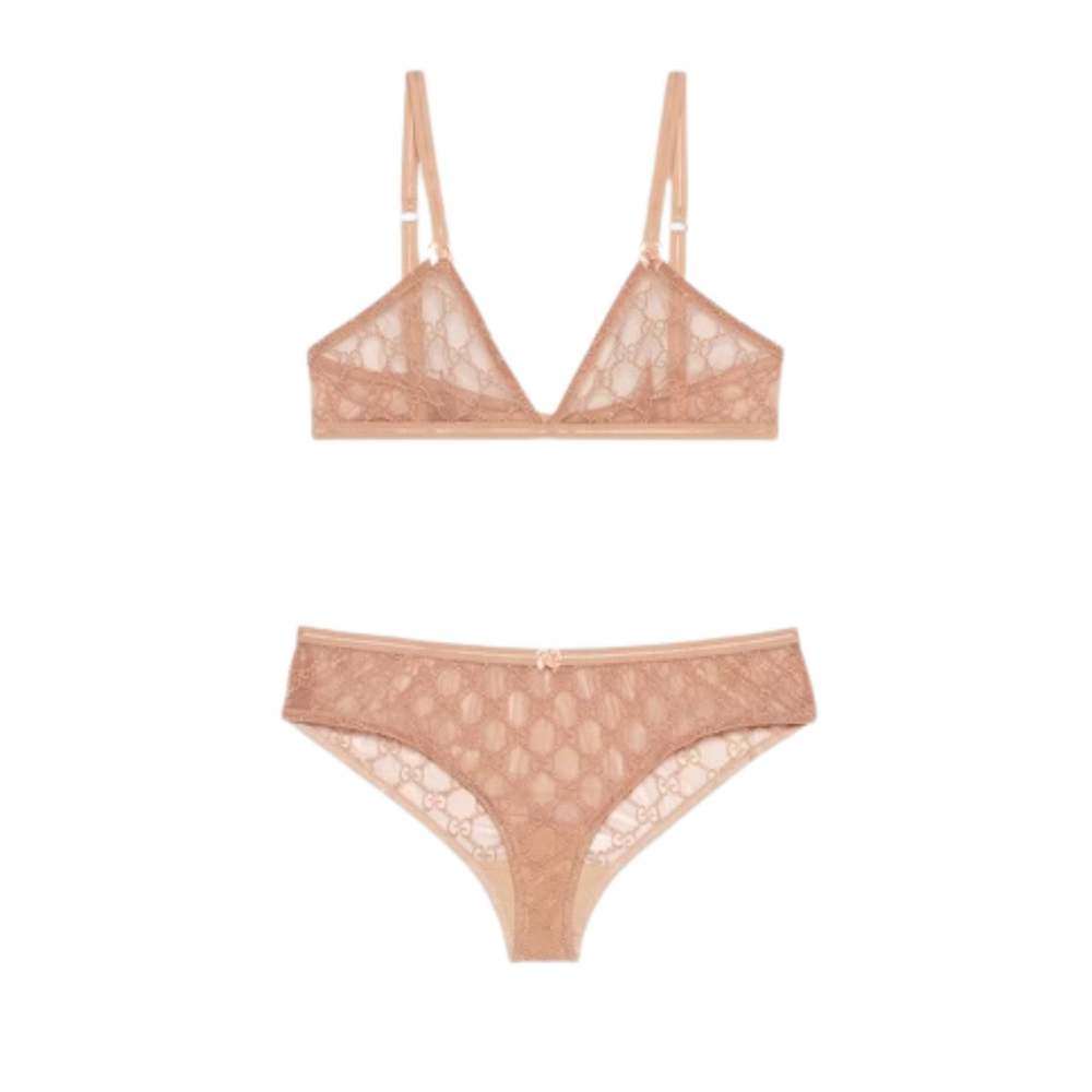 Gucci - GG All Over Embroidered Tulle Lingerie Set